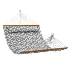Double 12FT Fabric Hammock with Detachable Pillow - 480 lbs Capacity for Outdoor Relaxation
