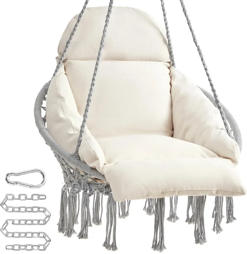 Boho Hanging Chair with Thick Cushion - 330 lbs Capacity for Bedroom & Patio - Image 10