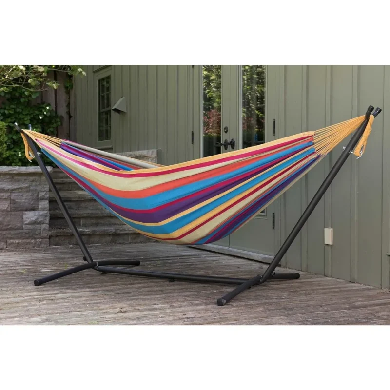 Double Cotton Hammock with Space-Saving Steel Stand - 450 lbs Capacity for Backyard & Patio - Image 6