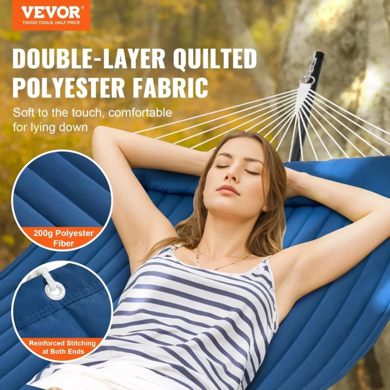 Double Quilted Fabric Hammock with Steel Stand - 480 lbs Capacity for Backyard & Patio - Image 2