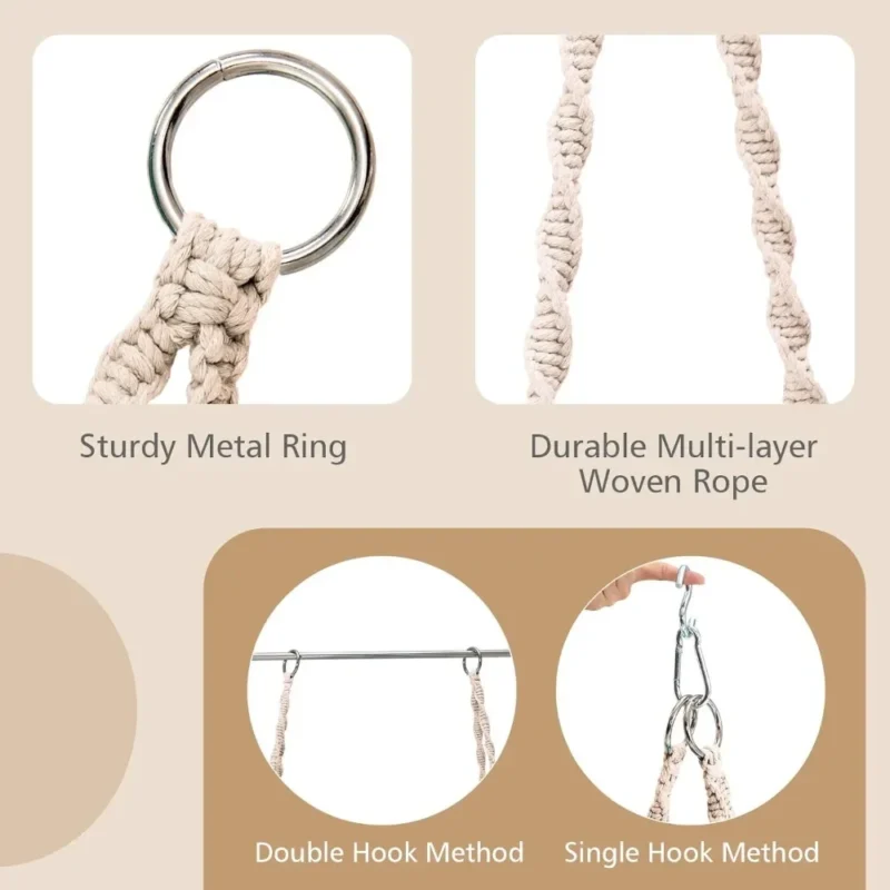 Macrame Hanging Chair with Cushion & Hardware Kit - 330 lbs Capacity for Indoor & Outdoor - Image 2