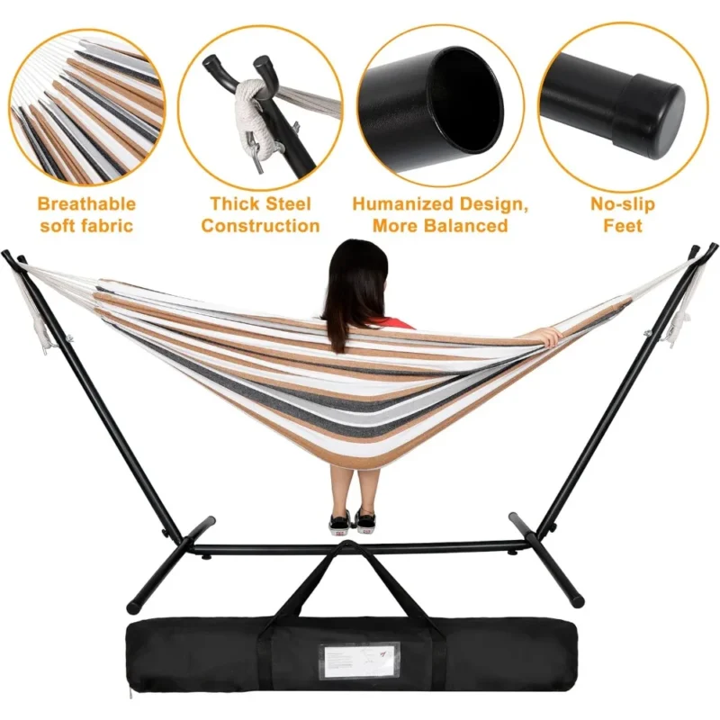 Double Camping Hammock with Carrying Case - 620 lbs Capacity for Outdoor & Travel - Image 3