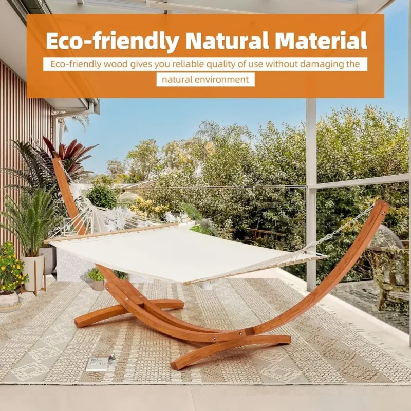 14-Foot Double Wooden Hammock with Stand - 550 lbs Capacity for Backyard Relaxation - Image 4