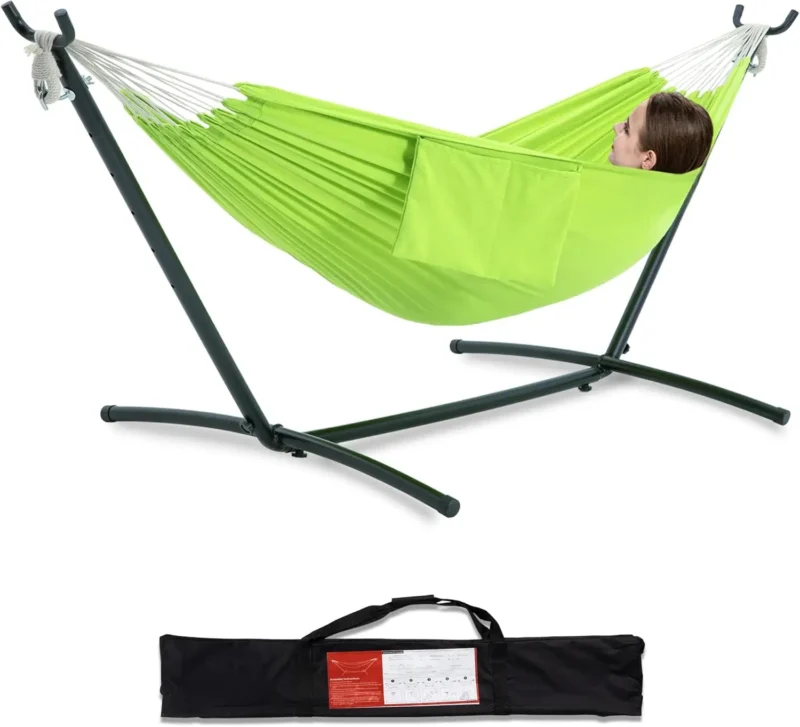 Double Fabric Hammock with Steel Stand - 450 lbs Capacity for Backyard & Patio - Image 19