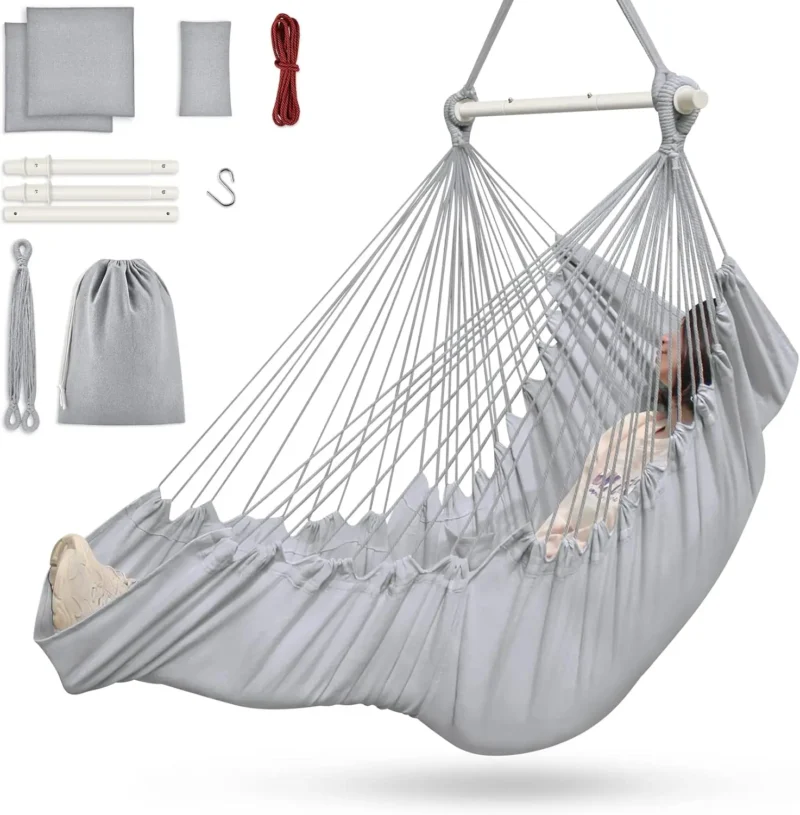Hanging Hammock Chair with 3 Cushions & Footrest - 440 lbs Capacity for Indoor & Outdoor - Image 10