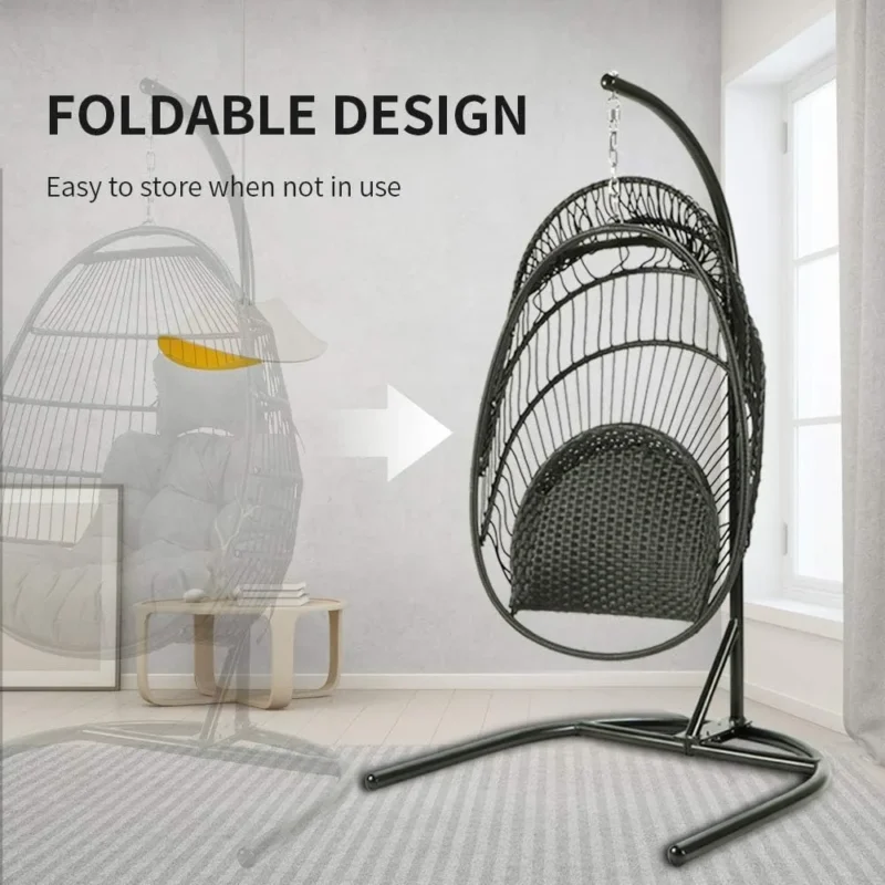 Foldable Egg Chair Hammock with Stand - 330 lbs Capacity for Patio & Garden - Image 2