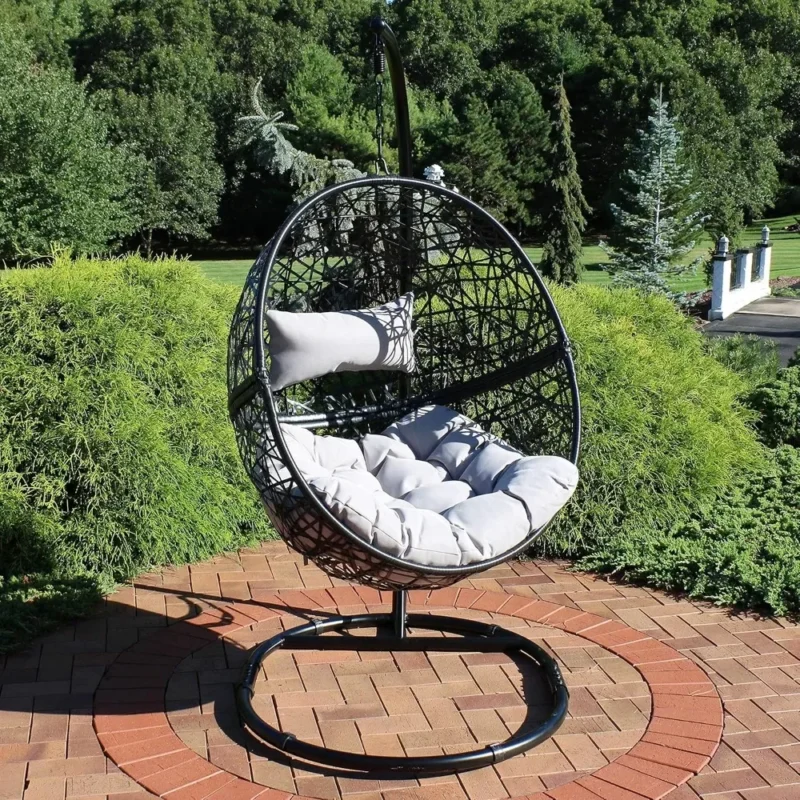 Resin Wicker Hanging Egg Chair with Steel Stand - 265 lbs Capacity for Indoor & Outdoor - Image 5