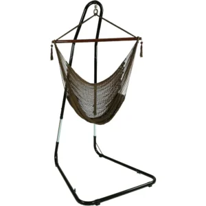 Caribbean Rope Hammock Chair with Adjustable Stand - 300 lbs Capacity for Patio & Indoor