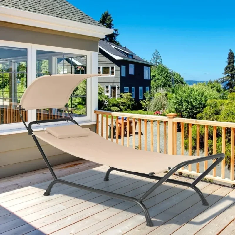 Deluxe Hanging Chaise Lounge Chair with Canopy and Stand - 265 lbs Capacity for Patio & Yard - Image 2