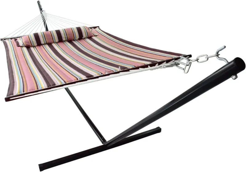 Double Fabric Hammock with Spreader Bars & Stand - 450 lbs Capacity for Backyard Relaxation - Image 8