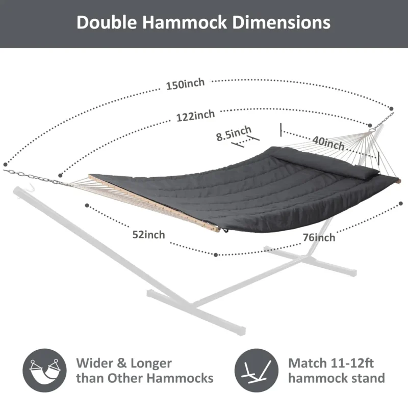 Double Outdoor Hammock with Steel Stand - 450 lbs Capacity for Patio & Garden - Image 6