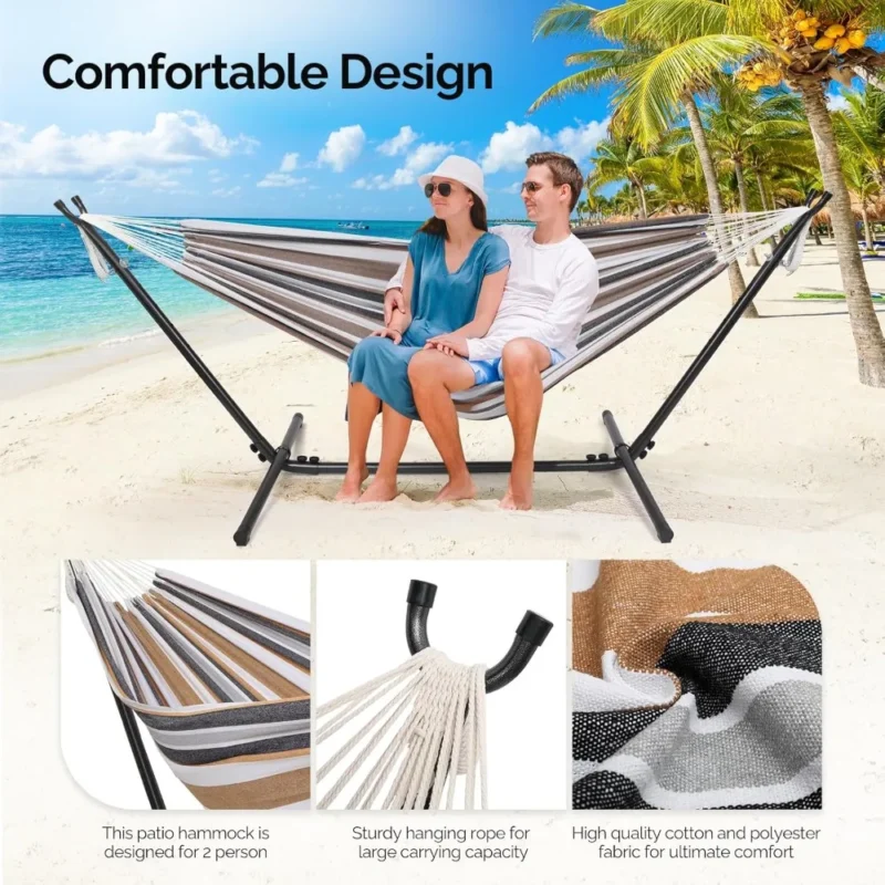 Double Fabric Hammock with Steel Stand - 550 lbs Capacity for Outdoor Relaxation - Image 5