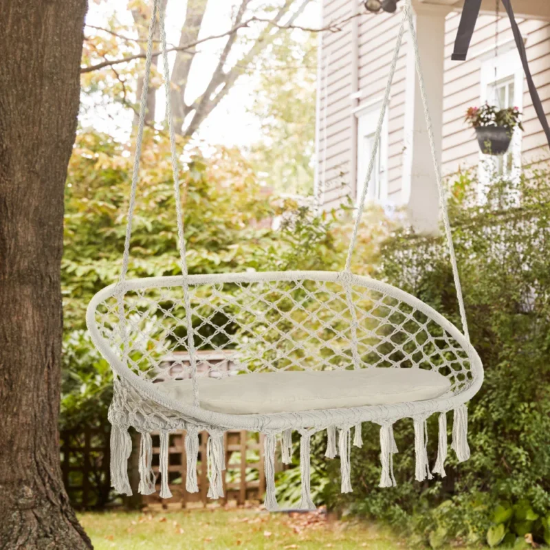 2-Person Macrame Hammock Chair with Cushion - 400 lbs Capacity for Indoor & Outdoor - Image 2