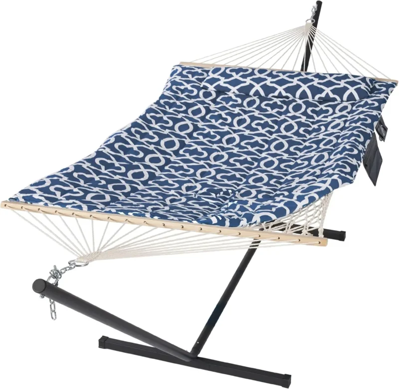 Double Cotton Rope Hammock with Steel Stand - 475 lbs Capacity for Backyard & Patio - Image 9