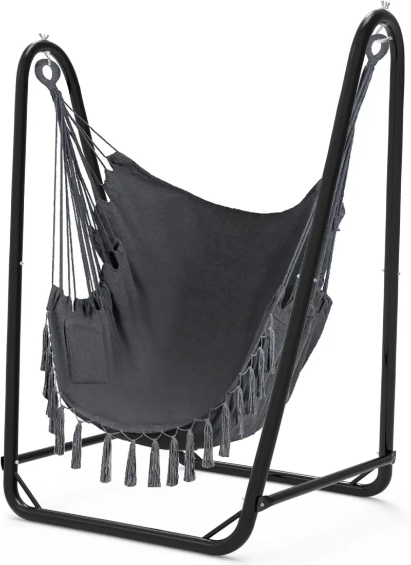 U-Shaped Hammock Chair with Metal Stand - 350 lbs Capacity for Indoor & Outdoor Relaxation - Image 8