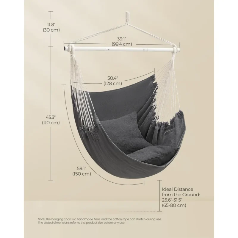Hanging Hammock Chair with 2 Cushions - 500 lb Capacity for Indoor & Outdoor Relaxation - Image 5