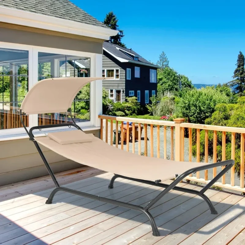 Chaise Lounge Hammock with Canopy & Stand - 350 lbs Capacity for Patio Relaxation - Image 2