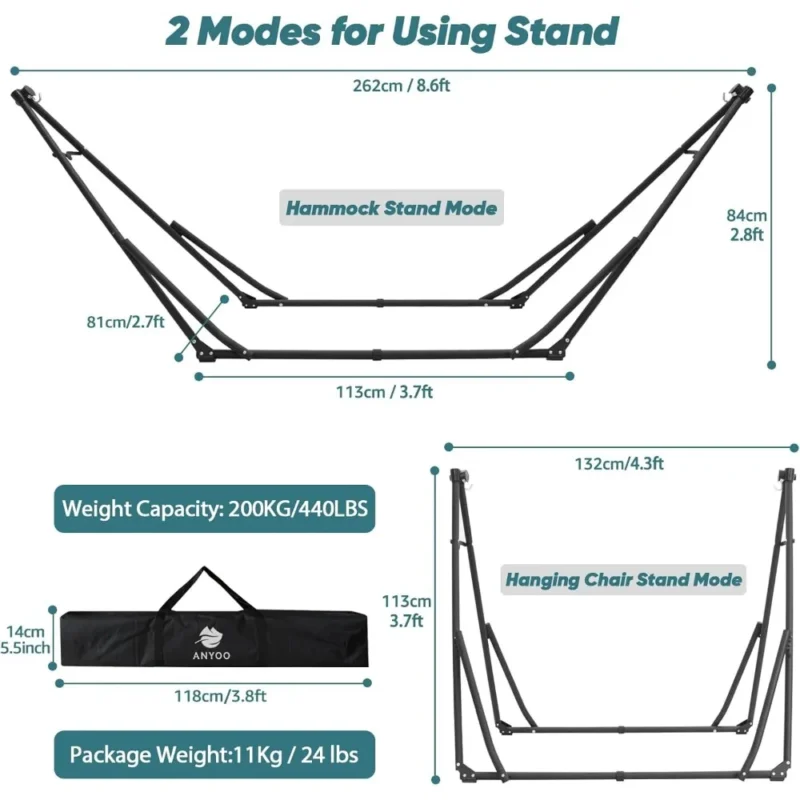 Portable 2-in-1 Convertible Hammock with Steel Stand - 440 lbs Capacity for Indoor & Outdoor - Image 3