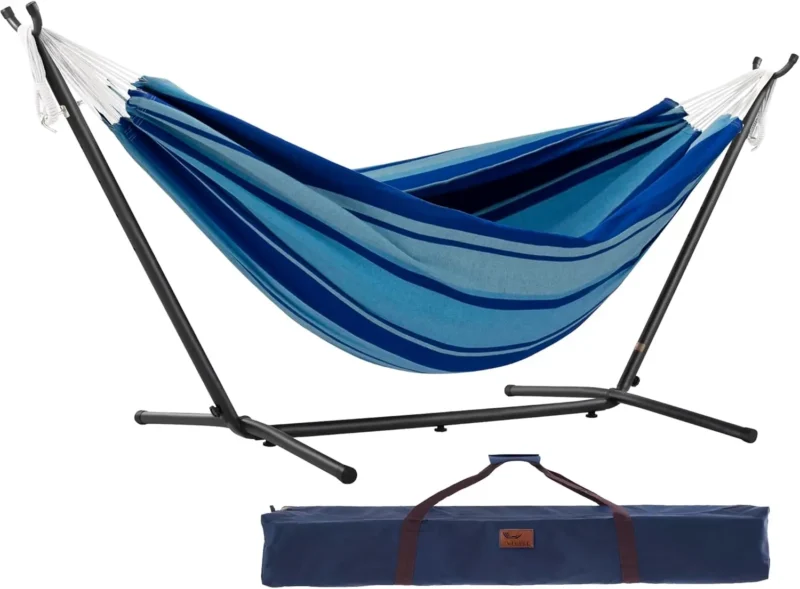 Double Cotton Fabric Hammock with Space-Saving Steel Stand - 450 lbs Capacity for Indoor & Outdoor - Image 14