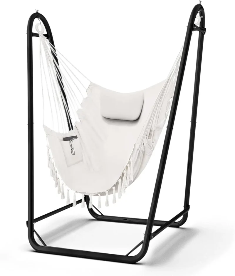 U-Shaped Hammock Chair with Metal Stand - 350 lbs Capacity for Indoor & Outdoor Relaxation - Image 10