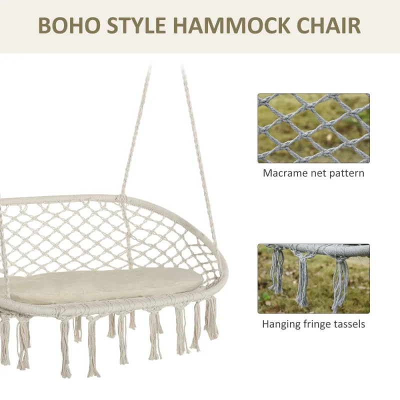 2-Person Macrame Hammock Chair with Cushion - 400 lbs Capacity for Indoor & Outdoor - Image 4