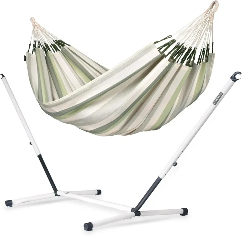 Double Olefin Hammock with Larch Wood Stand - 350 lbs Capacity for Backyard Relaxation - Image 9