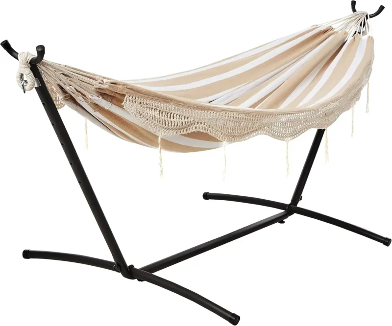 Double Fabric Hammock with Space-Saving Steel Stand - 450 lbs Capacity for Patio & Backyard - Image 11
