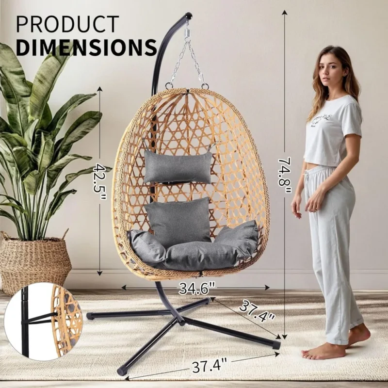 Hanging Egg Chair with All-Weather Wicker - 350 lbs Capacity for Patio & Bedroom - Image 2
