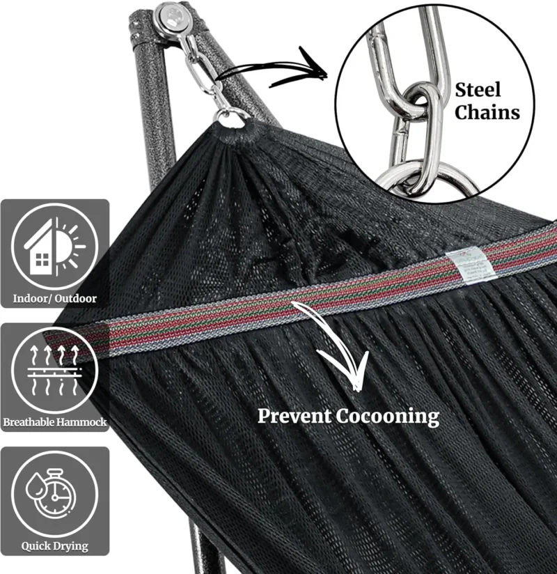 Double Steel Hammock with Foldable Stand - 600 lbs Capacity for Outdoor Relaxation - Image 2