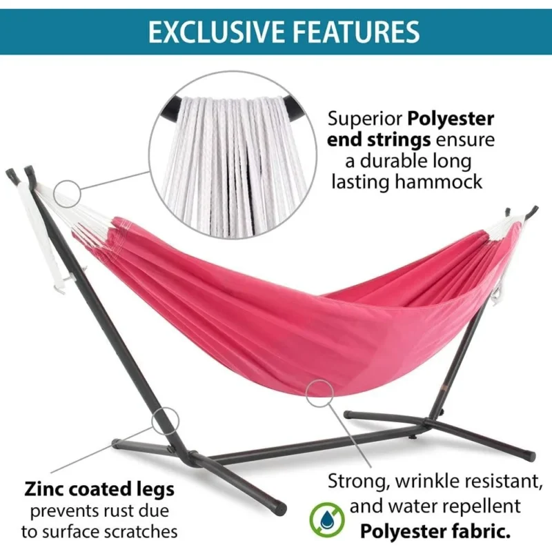 Double Polyester Hammock with Steel Stand - 450 lb Capacity for Indoor & Outdoor Relaxation - Image 4