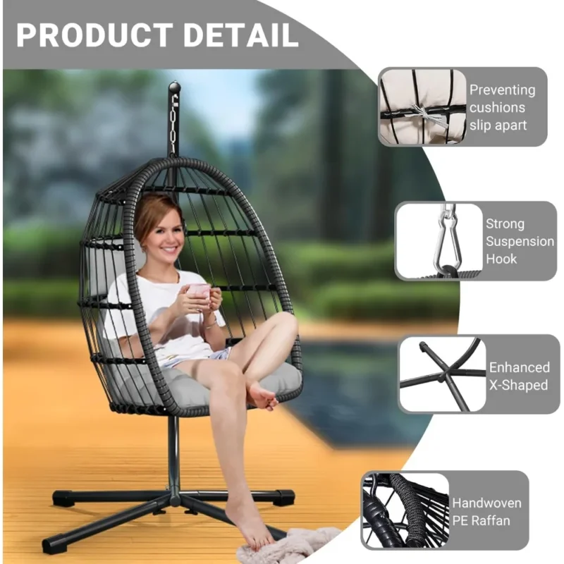 Hanging Egg Chair with Steel Stand - 300 lbs Capacity for Indoor & Outdoor - Image 5