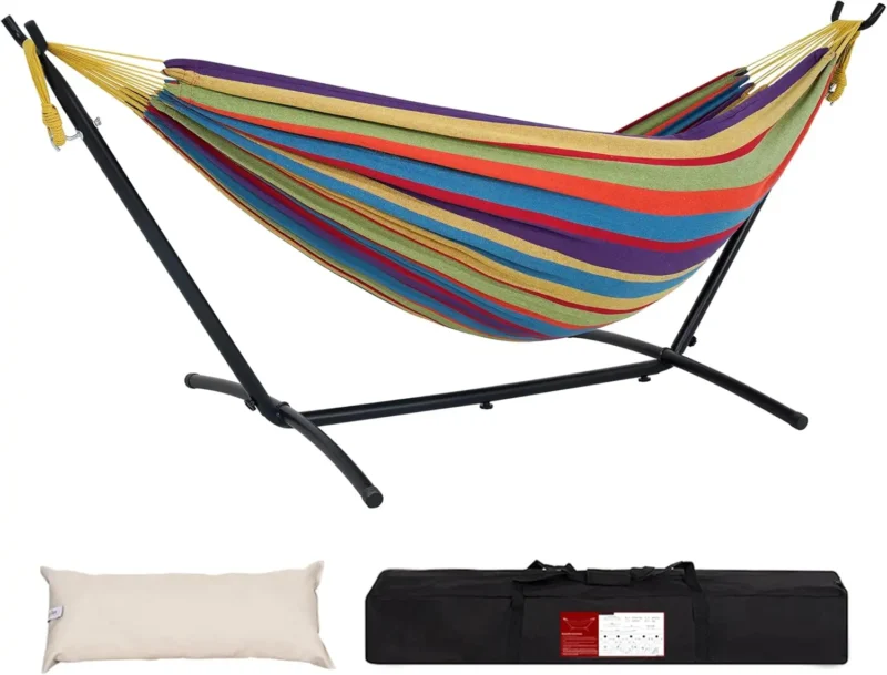 Double Fabric Hammock with Steel Stand - 450 lbs Capacity for Backyard & Camping - Image 8