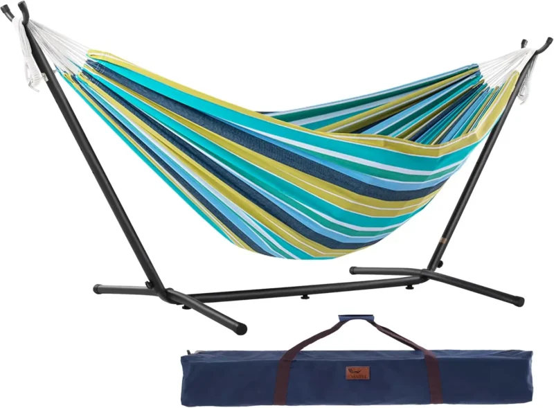 Double Cotton Fabric Hammock with Space-Saving Steel Stand - 450 lbs Capacity for Indoor & Outdoor - Image 7
