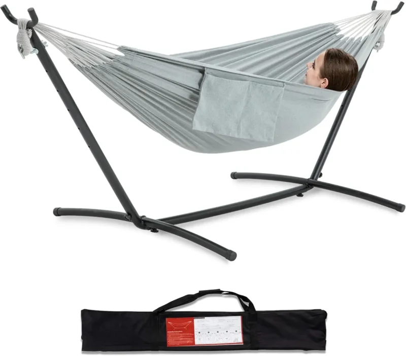 Double Fabric Hammock with Steel Stand - 450 lbs Capacity for Backyard & Patio - Image 12