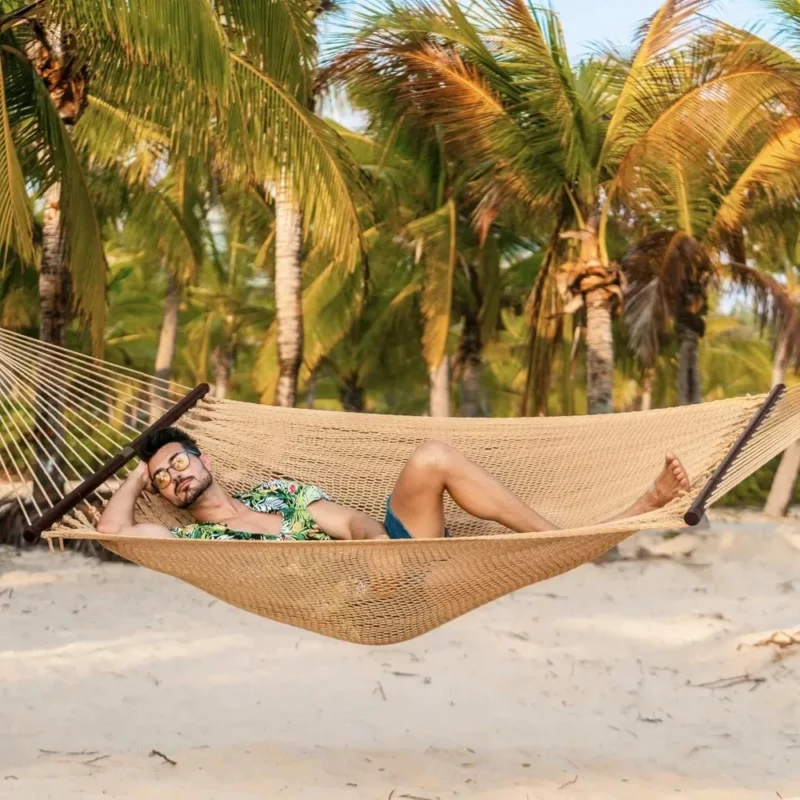 Double Caribbean Rope Hammock with Spreader Bars - 450 lbs Capacity for Patio & Backyard - Image 2