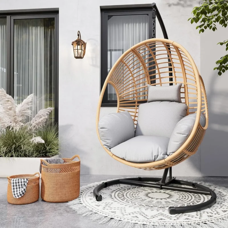 Oversized Wicker Egg Chair with Stand - 400 lbs Capacity for Indoor & Outdoor - Image 10
