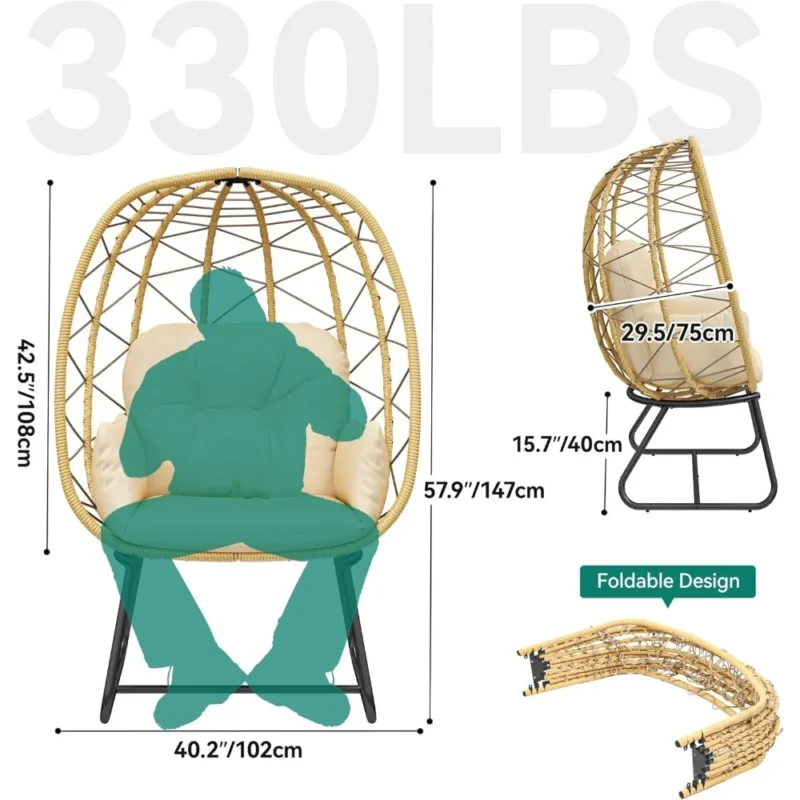 Hanging Egg Chair with Cushion and Stand - 330 lbs Capacity for Indoor & Outdoor - Image 2