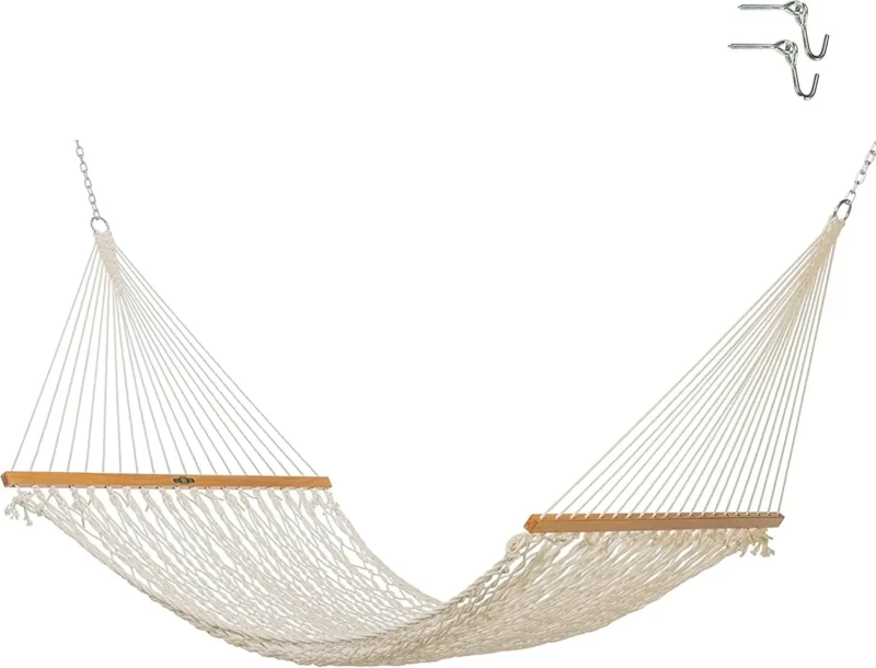 Double Cotton Rope Hammock with Extension Chains - 450 lbs Capacity for Backyard Relaxation - Image 7