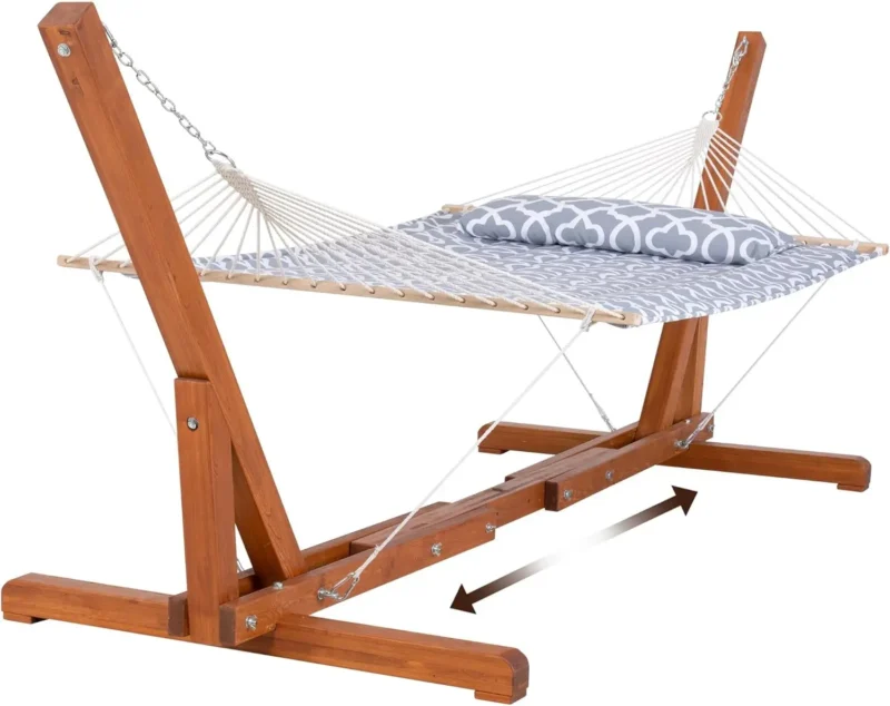 Double Wood & Textilene Hammock with Steel Stand - 475 lbs Capacity for Backyard & Patio - Image 16