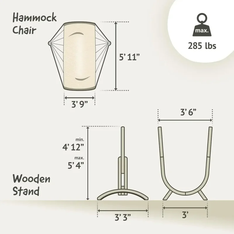 Organic Cotton Hammock Chair with Wooden Stand - 330 lbs Capacity for Indoor & Outdoor Relaxation - Image 2