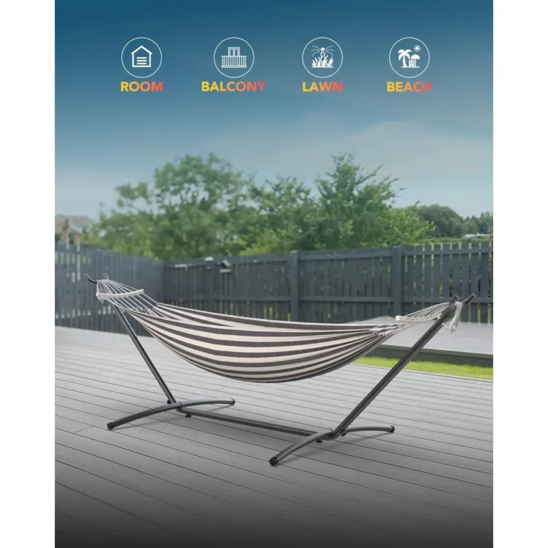 Double Hammock with Steel Stand - 600 lbs Capacity for Indoor & Outdoor Use - Image 6