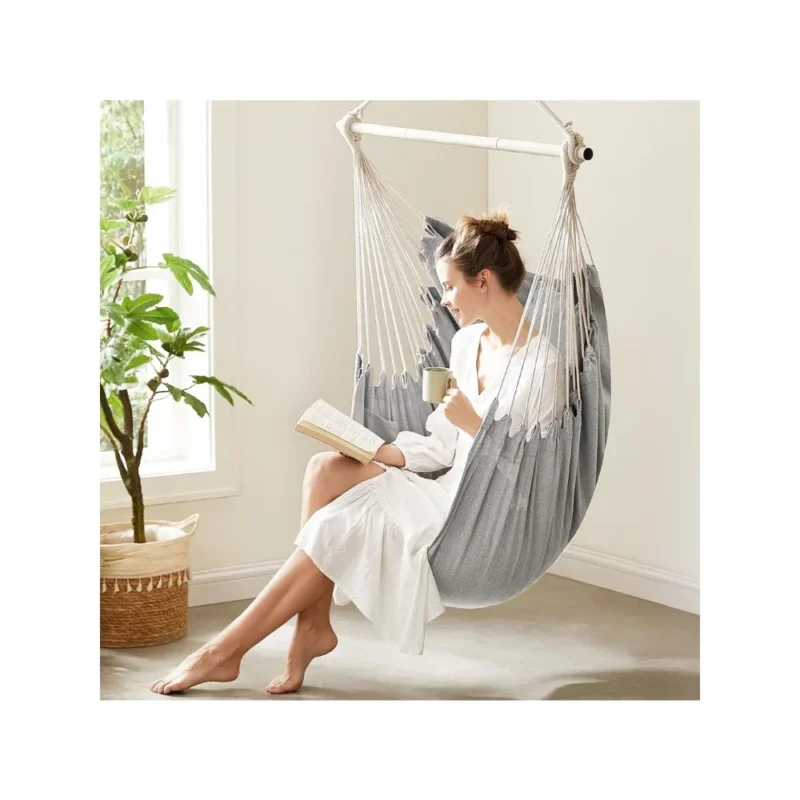Hanging Hammock Chair with 2 Cushions - 500 lb Capacity for Indoor & Outdoor Relaxation - Image 7