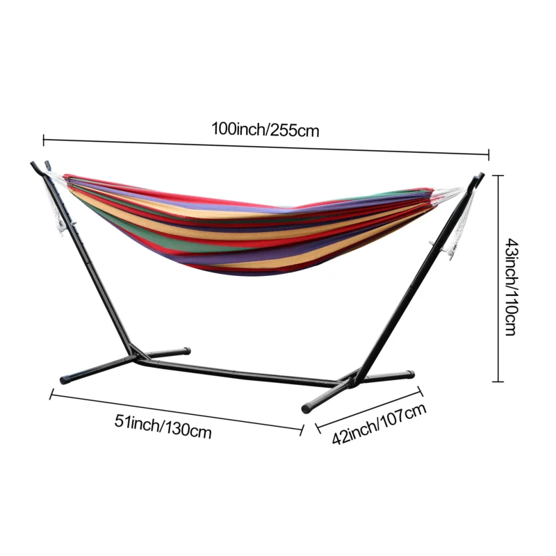 Double Fabric Hammock with Steel Stand - 450 lbs Capacity for Backyard & Patio - Image 2