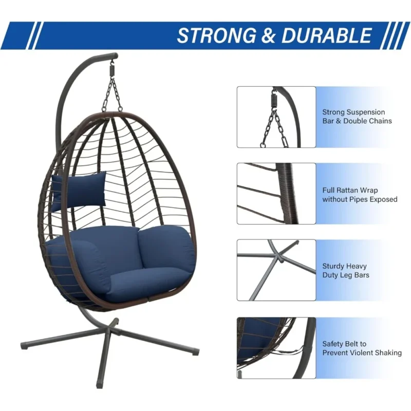 Hanging Egg Chair with Cushions and Stand - 350 lbs Capacity for Indoor & Outdoor - Image 5