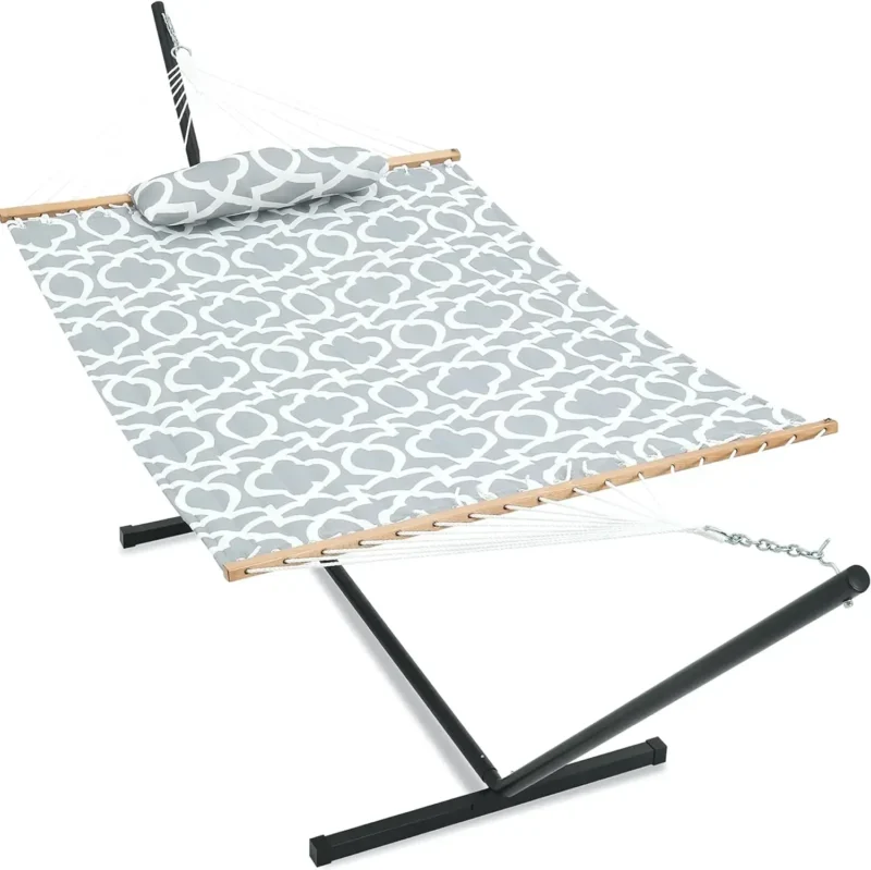 Double Jacquard Hammock with Steel Stand - 475 lbs Capacity for Backyard & Patio - Image 12