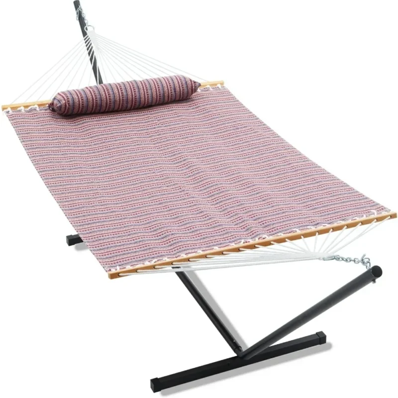 Double Jacquard Hammock with Steel Stand - 475 lbs Capacity for Backyard & Patio - Image 2