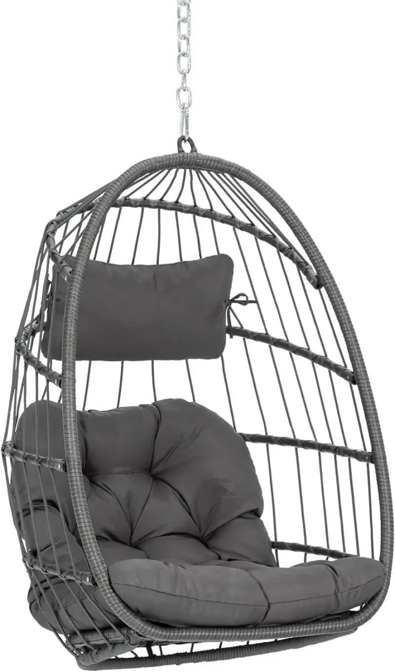 Foldable Wicker Hanging Egg Chair - 265 lbs Capacity for Indoor & Outdoor Use - Image 7