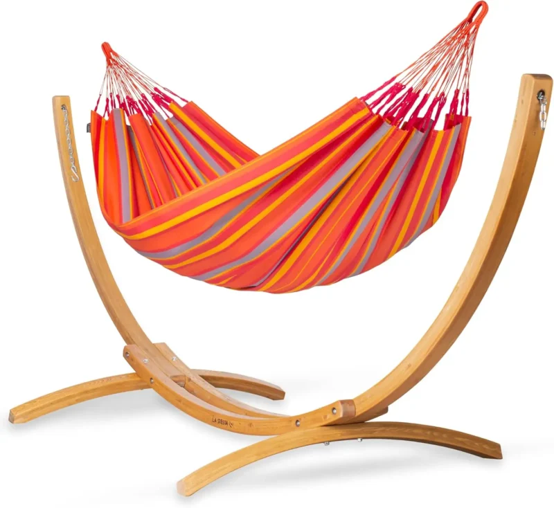 Double Olefin Hammock with Larch Wood Stand - 350 lbs Capacity for Backyard Relaxation - Image 13
