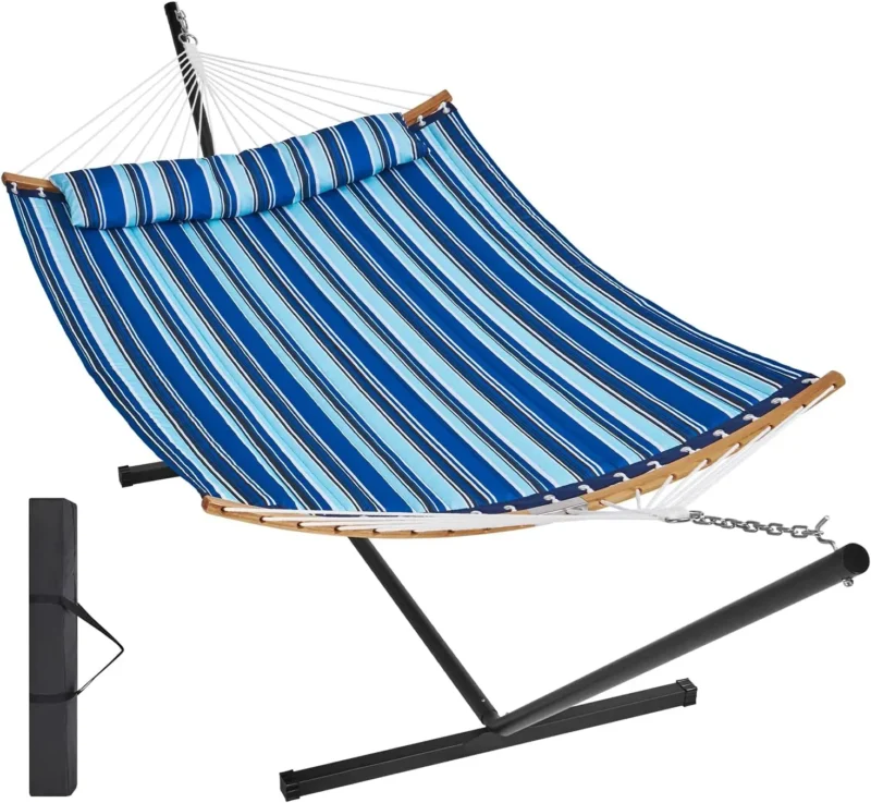 Double Quilted Hammock with Steel Stand - 480 lbs Capacity for Backyard & Patio - Image 11