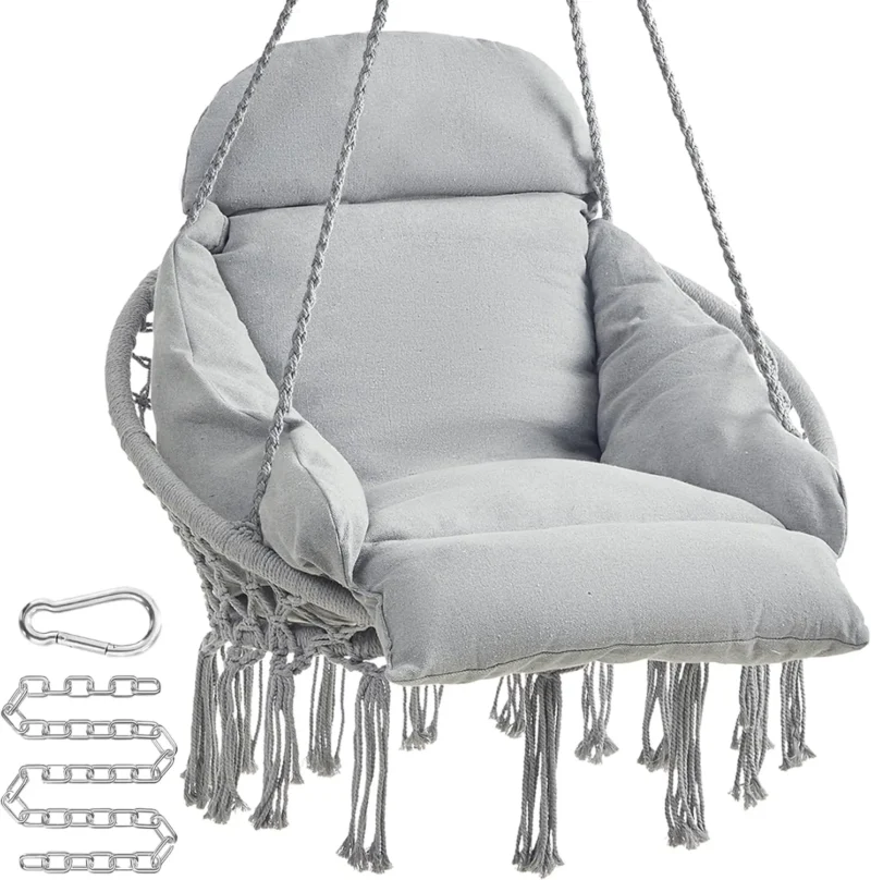 Boho Hanging Chair with Thick Cushion - 330 lbs Capacity for Bedroom & Patio - Image 7